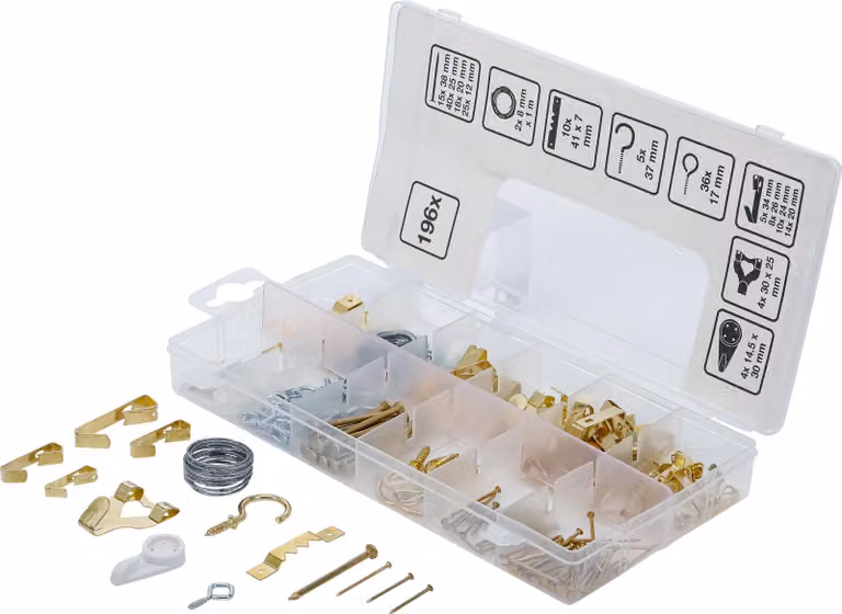 Set de ganchos para cuadros BGS technic de latón color blanco con clavos y tornillos, 214 g