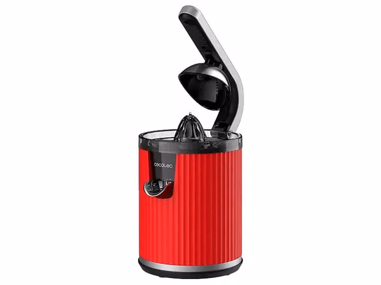 Exprimidor de cítricos Cecotec Xqueeze RetroJuice 600 Rojo con piezas de acero inoxidable y apto para lavavajillas
