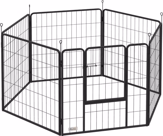 Parque para perros PawHut de 6 paneles con puerta, metal negro, Altura: 80 cm