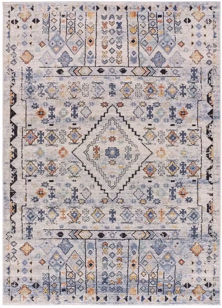 Alfombra étnica vintage multicolor y beige de Atticgo An/P: 140 x 200 cm