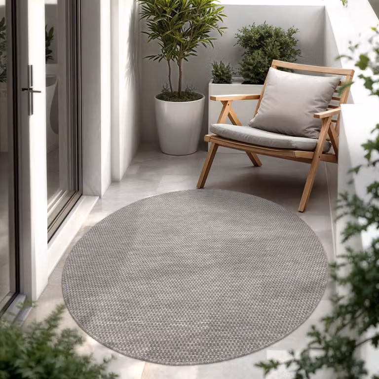 Alfombra Paco Home de tejido plano y diseño moderno para interior y exterior, redonda, color gris, Diámetro: 160 cm