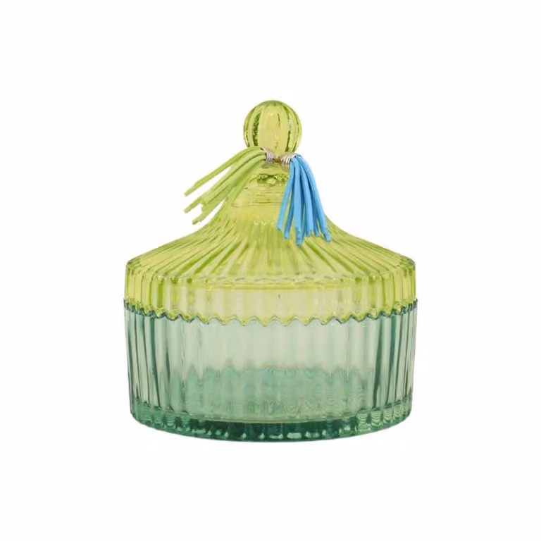 Caja con tapa de vidrio estriado verde Hashtag Déco An/P/Al: 14 x 15 x 15 cm