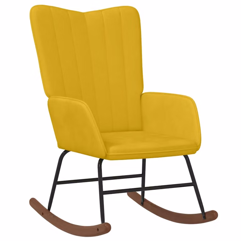 Silla mecedora de terciopelo amarillo mostaza vidaXL con estructura de madera y metal para salón