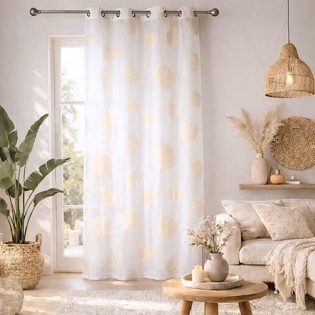 Cortinas de panel de tejido transparente con estampado gráfico blanco de HOME MAISON