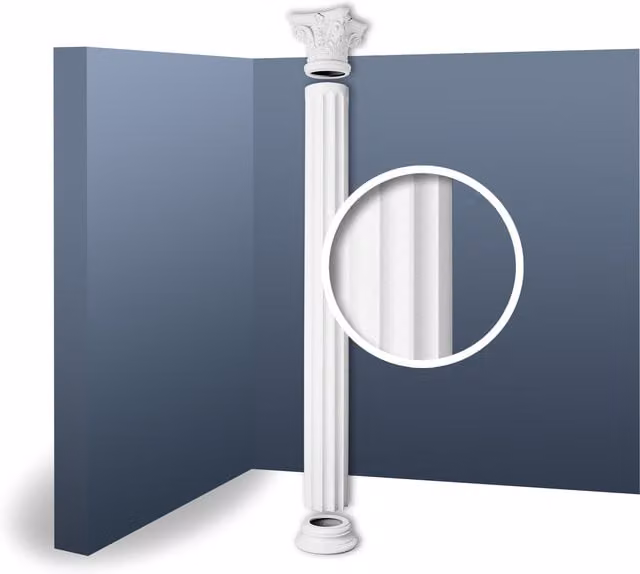 Columna decorativa Orac Luxxus de estuco con forma redonda y estilo clásico en color blanco, Altura: 242 cm, Ancho: 36 cm, Profundidad: 36 cm