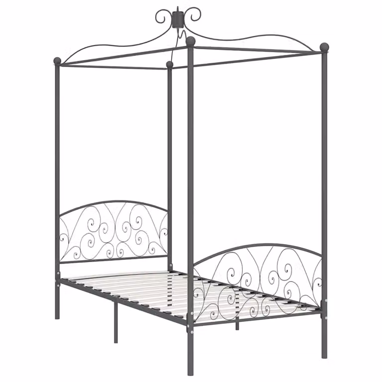 Estructura de cama con dosel vidaXL de metal en color gris, An/P/Al: 90 x 200 x 227 cm
