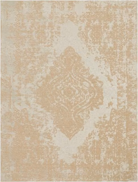 Alfombra de tejido plano Marbella color arena y beige, diseño abstracto rectangular de algodón, An/P: 80 x 150 cm