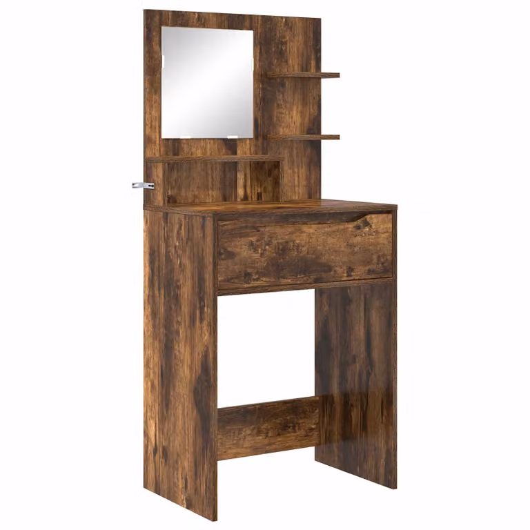 Mesa de tocador moderna vidaXL para dormitorio en color roble ahumado, An/P/Al: 60 x 39,5 x 135 cm