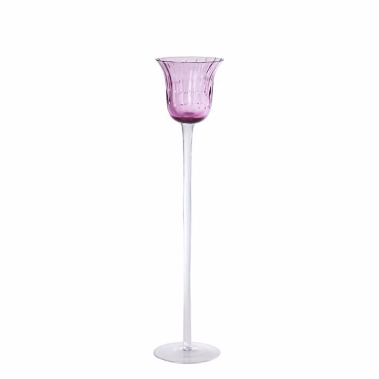 Portavelas decorativo de vidrio soplado Sia Deco color morado transparente Altura: 35 cm