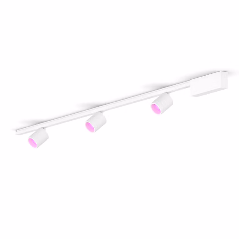Kit de iluminación Philips Hue Perifo con base de techo recta, 3 focos RGB de color blanco y diseño moderno en metal