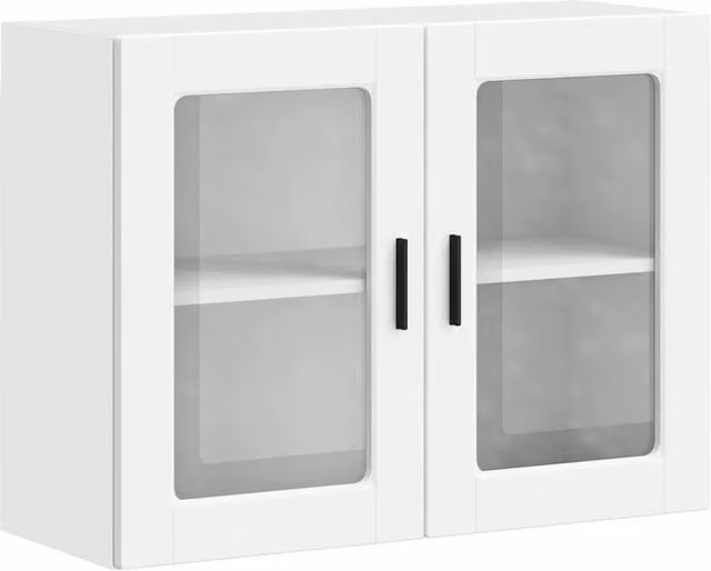 Armario de pared para cocina Helloshop26 de diseño moderno en madera blanca con puertas de cristal, An/P/Al: 80 x 31 x 60 cm