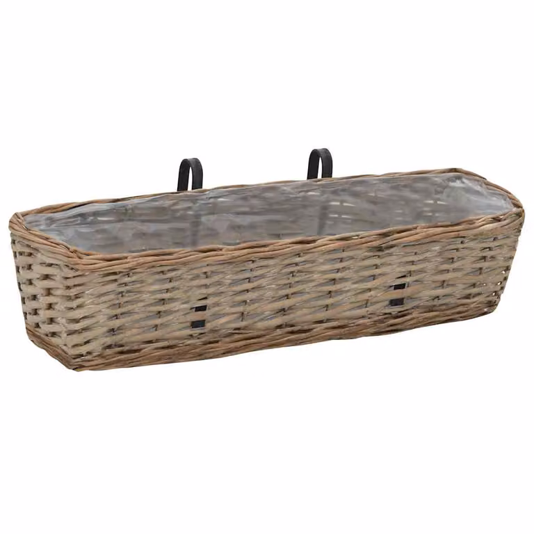 Set de 2 jardineras para balcón videx de mimbre color marrón con forro de plástico de 60 cm