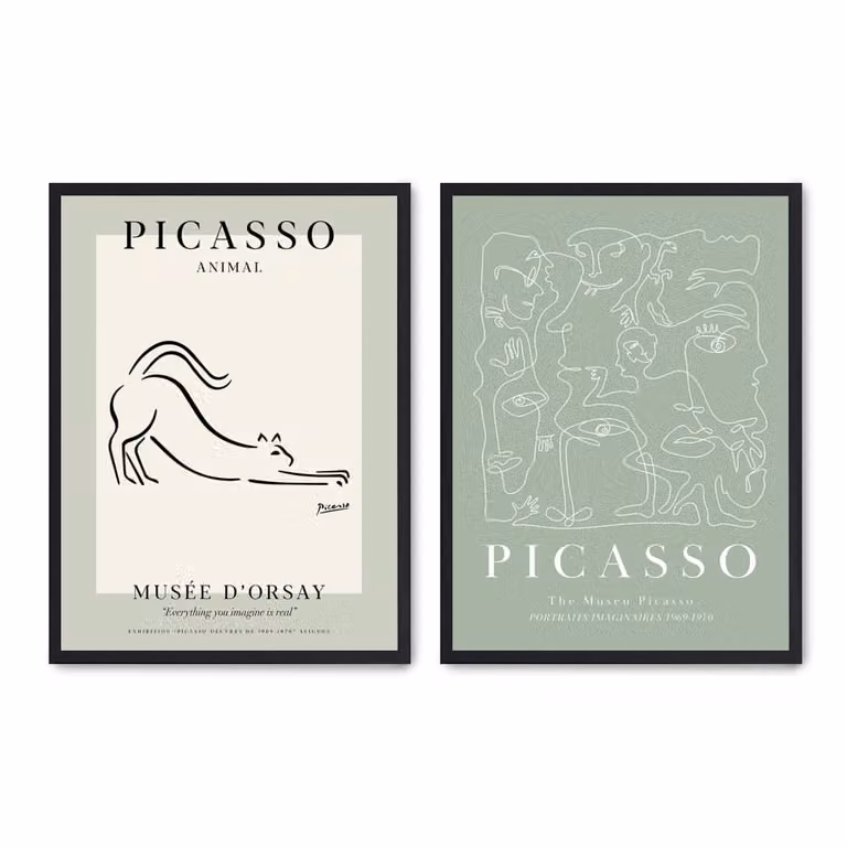 Set de 2 pósteres abstractos modernos de Poster Lab, multicolor con marco negro, An/Al: 30 x 40 cm