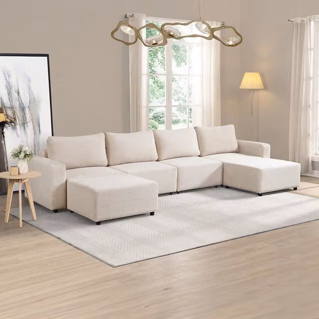Sofá cama modular Home Deluxe en color beige con función de descanso y diseño en forma de U, An/P/Al: 380 x 168 x 85 cm