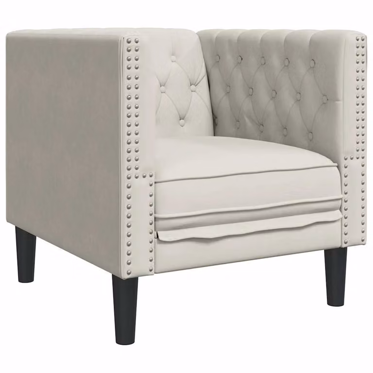 Sillón Chesterfield de terciopelo vidaXL en color blanco crema y beige