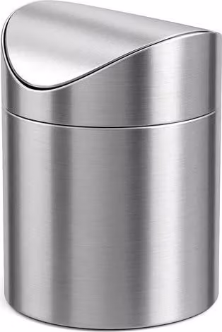 Mini Papelera de Acero Inoxidable IROVAMI con Tapa para Escritorio, Oficina o Cocina, 1,5 l, Color Plata