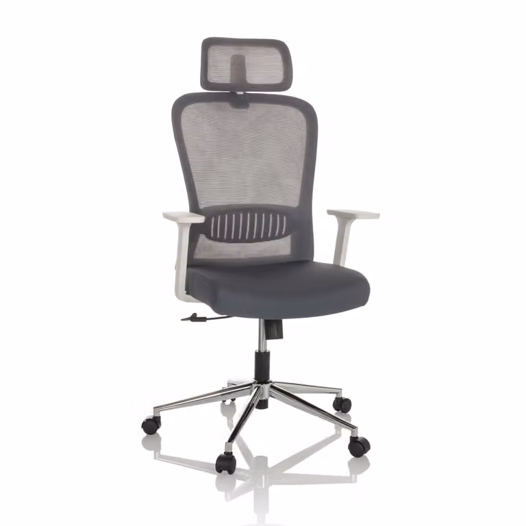 Silla ergonómica de oficina hjh OFFICE en color gris con tejido de tela, reposacabezas y ajuste de peso