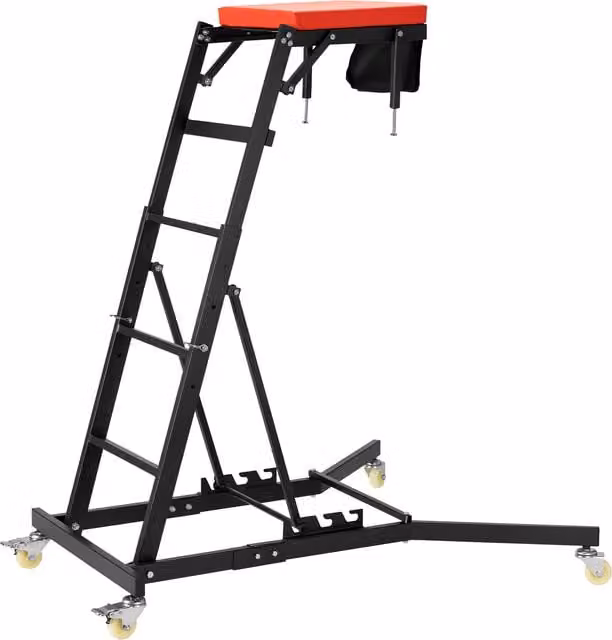 Banco de trabajo alto Wiltec ajustable y plegable con ruedas 360, color negro, capacidad 150 kg, altura de 129 a 184,5 cm