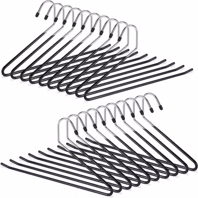 Pack de 20 perchas antideslizantes para pantalones Relaxdays de metal y plástico, diseño compacto y ahorro de espacio, color negro y plata, An/P/Al: 35 x 18 x 0,5 cm