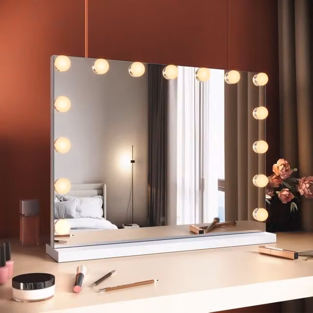 Espejo de maquillaje LIIYIELA estilo Hollywood con iluminación LED regulable para mesa, An/P/Al: 58 x 45,5 x 16 cm