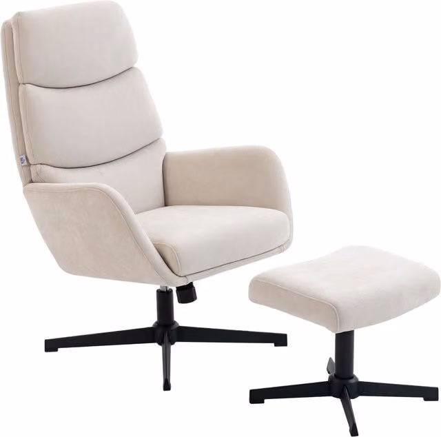 Sillón Lounge NORTHIX con Otomana, Respaldo Alto, Base de Metal y Tejido de Lino en Color Beige
