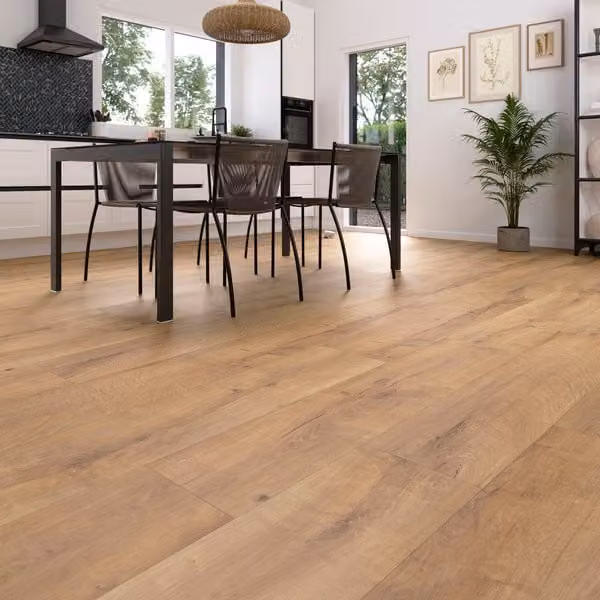 Suelo laminado con efecto madera Cooke & Lewis NK32 color marrón de 8 mm con sistema click