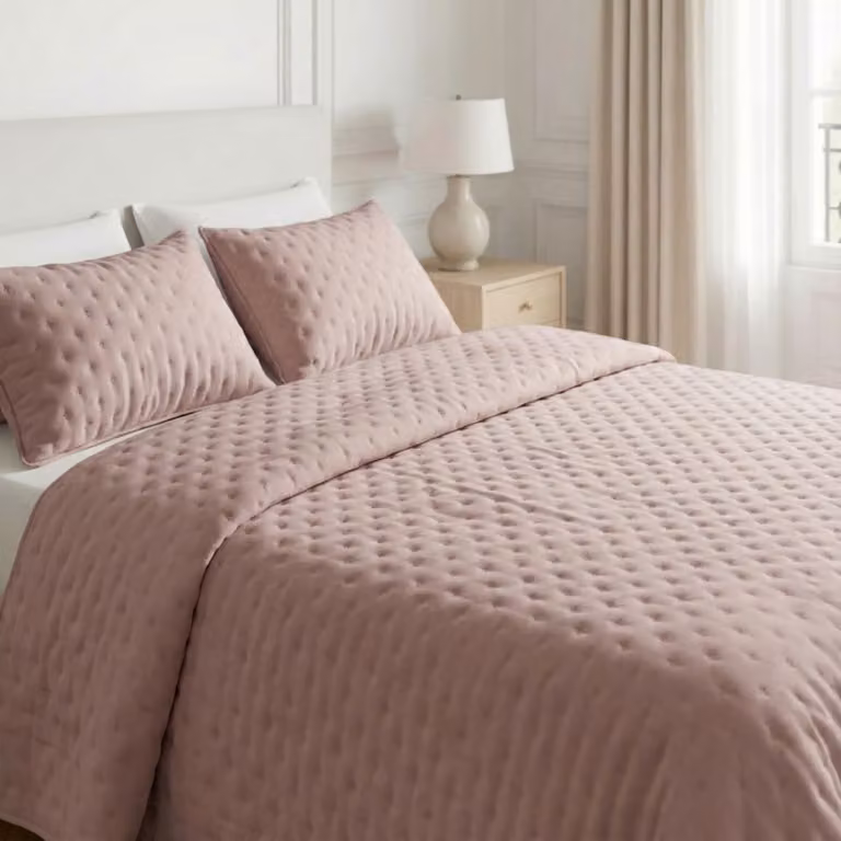 Colcha acolchada extrasuave de microfibra en color rosa empolvado para cama de 135/140 cm, An x P: 235 x 270 cm
