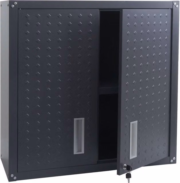Armario colgante de pared HHG-141 con cerradura y estantes ajustables en acero gris oscuro, An/P/Al: 77 x 31 x 77 cm