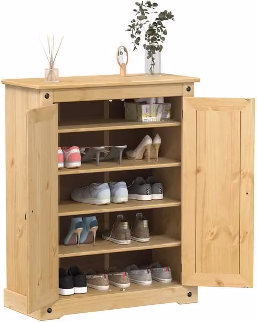 Zapatero de madera de pino y metal estilo rústico color marrón vidaxl An/P/Al: 86 x 38,5 x 108 cm