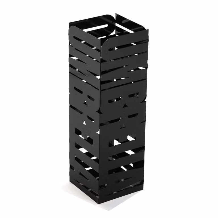 Paragüero moderno Versa Home de metal negro con bandeja extraíble