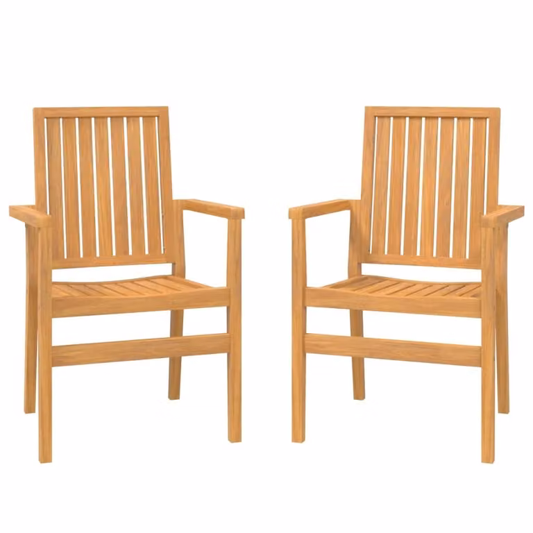 Set de 2 sillas de jardín apilables Syfax de madera de teca marrón con reposabrazos An/P/Al: 56,5 x 57,5 x 91 cm
