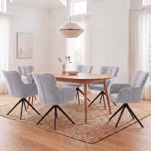 Juego de 6 sillas de comedor Mendler con reposabrazos, giratorias 360 grados y tapizado de tela en color gris