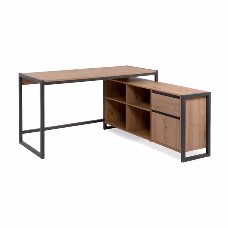 Escritorio esquinero reversible MONDO VIRO moderno en roble y antracita An/P/Al: 139 x 139 x 75 cm