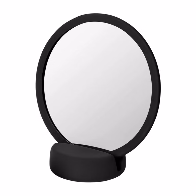 Espejo de mesa redondo Blomus Sono en color negro con acabado en cerámica y cristal, Diámetro: 17 cm