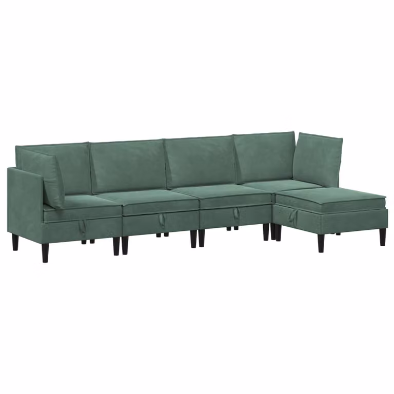 Juego de muebles de salón moderno de 5 piezas vidaXL tapizado en terciopelo verde con cojines decorativos