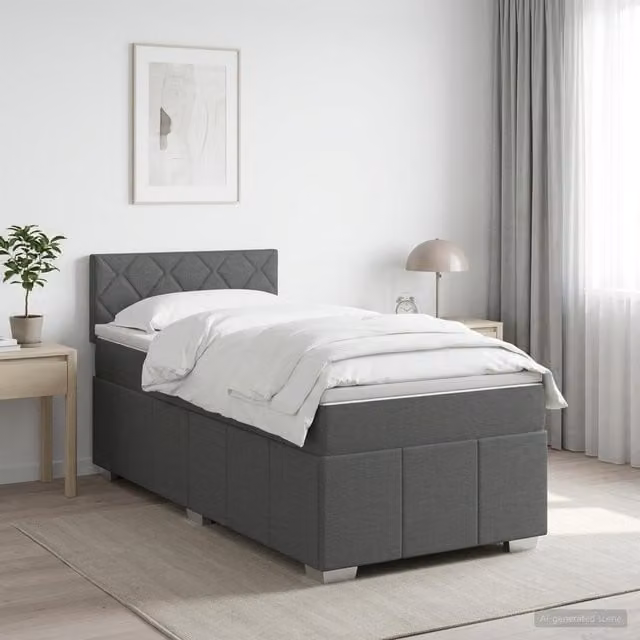 Cama box spring con colchón híbrido Maison Exclusive en gris y blanco, An/P: 90 x 190 cm