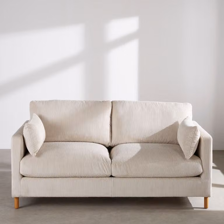 Sofá cama de 3 plazas Maison du Monde en pana beige con estructura de madera sólida y colchón de espuma de 14 cm, An: 188 cm, Al: 140 cm, P: 53 cm