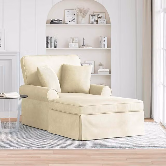 Chaise lounge de 3 piezas vidaXL en color beige con tela de pana y cojines, An/P/Al: 157 x 91 x 91 cm