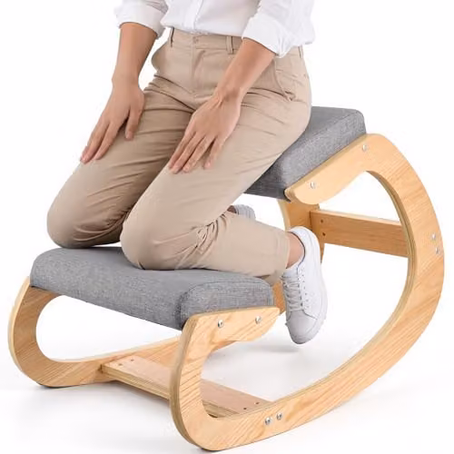 Silla ergonómica de rodillas VEVOR con estructura de madera y cojín de espuma gris, An/P/Al: 82 x 54 x 55,5 cm