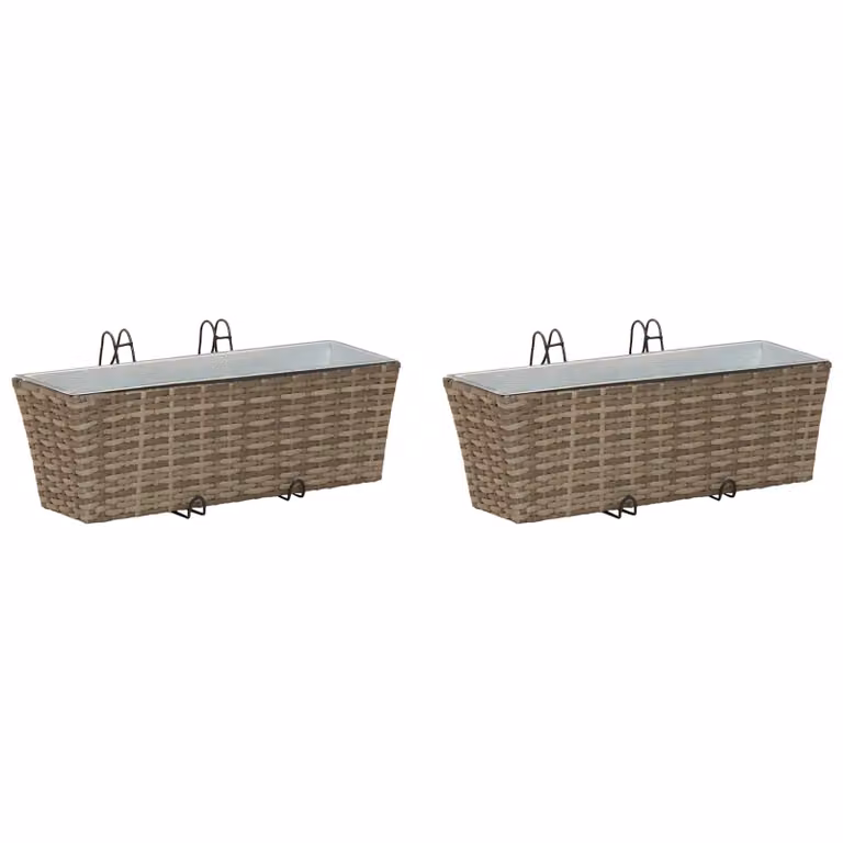 Set de 2 jardineras de ventana con barandilla vidaXL en metal color gris, An/P/Al: 50 x 17 x 17 cm