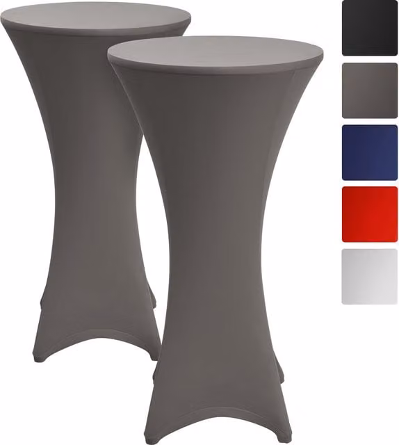 Set de 2 fundas elásticas Beautissu Stella para mesas de bar o bistro redondas, color antracita, Diámetro: 80 cm