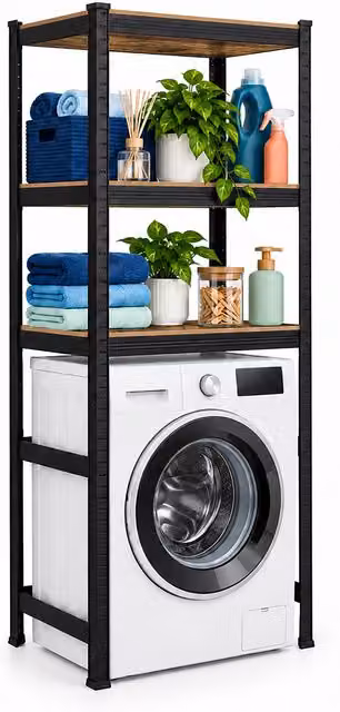 Estantería para lavadora Relaxdays con estantes ajustables, de metal y MDF, color negro y marrón, An/P/Al: 70 x 40 x 180 cm