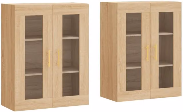 Conjunto de 2 armarios de pared Helloshop26 con puertas de cristal en color roble, An/P/Al: 69,5 x 34 x 90 cm