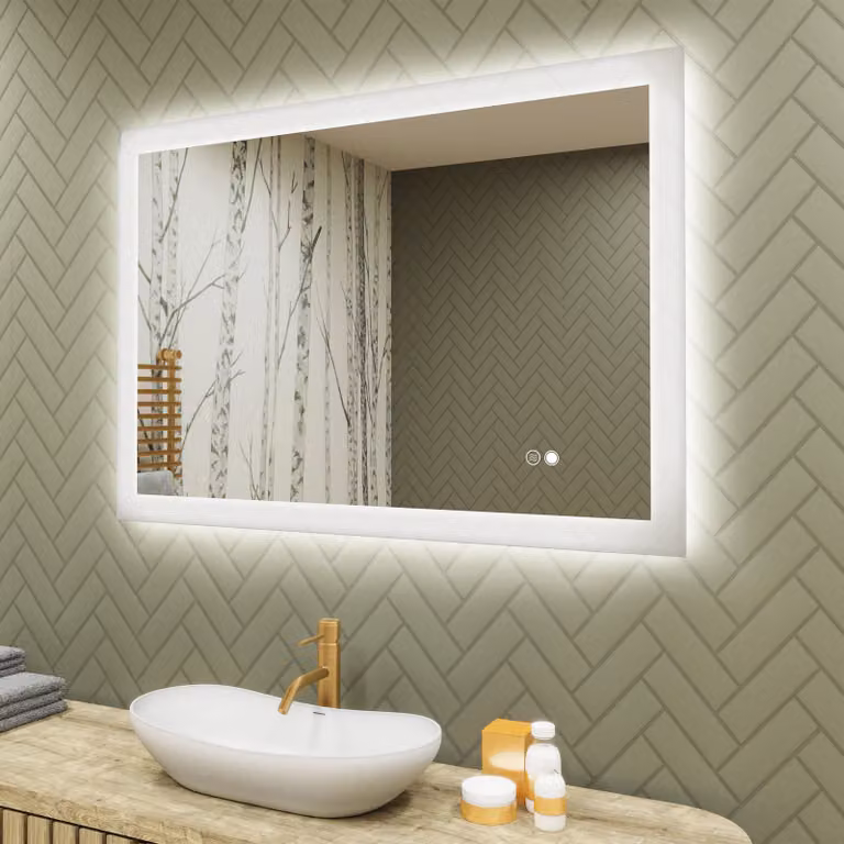 Espejo de baño Artforma rectangular con iluminación LED y interruptor táctil, color blanco y transparente, An/Al: 100 x 70 cm