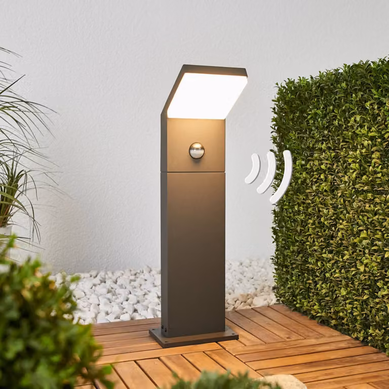 Bolardo luminoso LED Yolena de Arcchio con sensor de movimiento, color gris, Altura: 60 cm