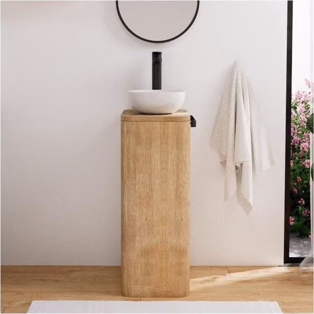 Conjunto de mueble lavabo Tom de Mob-In con lavabo y grifo en acabado roble y negro mate