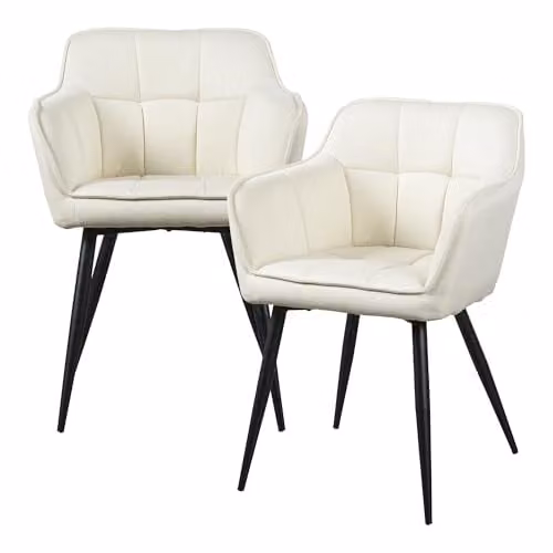 Conjunto de 2 sillas de comedor Birmingham en.casa con reposabrazos y patas de acero, color beige, Al 81 cm x An 57 cm x P 53 cm