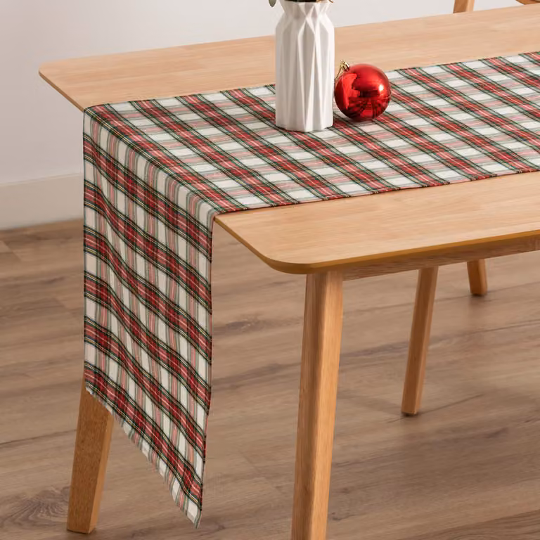 Camino de mesa de Navidad Gamusi en jacquard de algodón blanco, An/Al: 45 x 135 cm