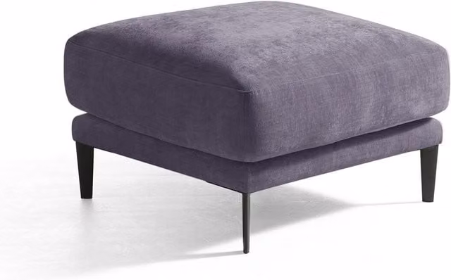 Puf tapizado Harvey de El Corte Inglés en color morado y diseño moderno con estructura de madera y funda extraíble