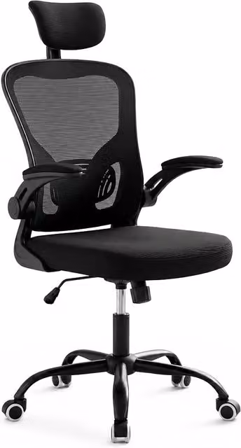 Silla de oficina ergonómica giratoria Relaxdays con reposacabezas y reposabrazos en color negro
